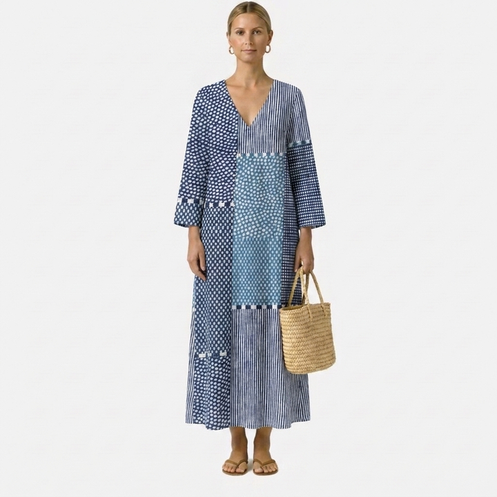 Valentina | Abito Midi Geometrico Blu