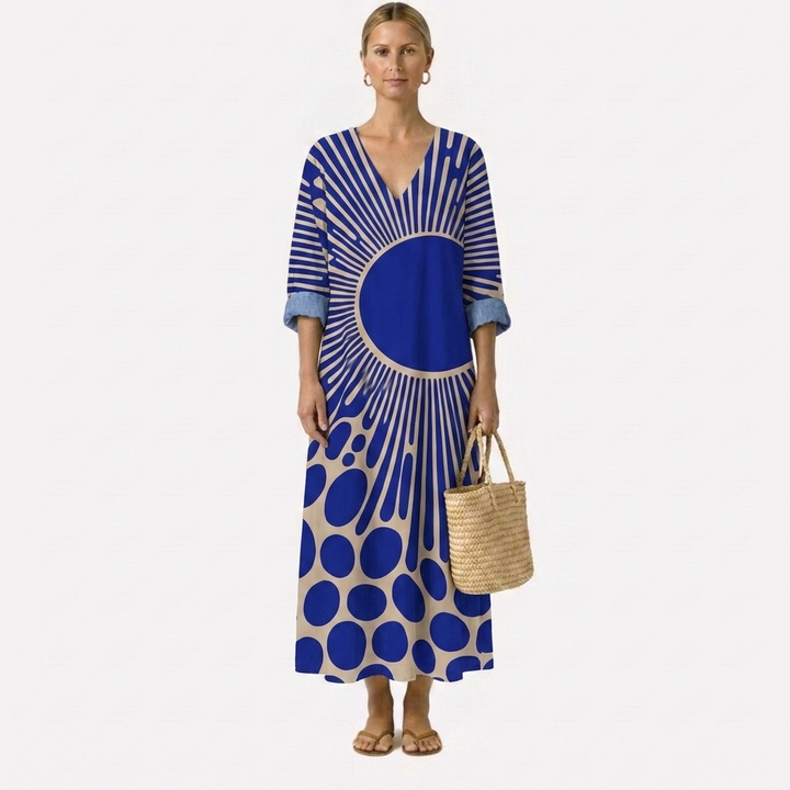 Alessia | Abito Midi Geometrico Blu
