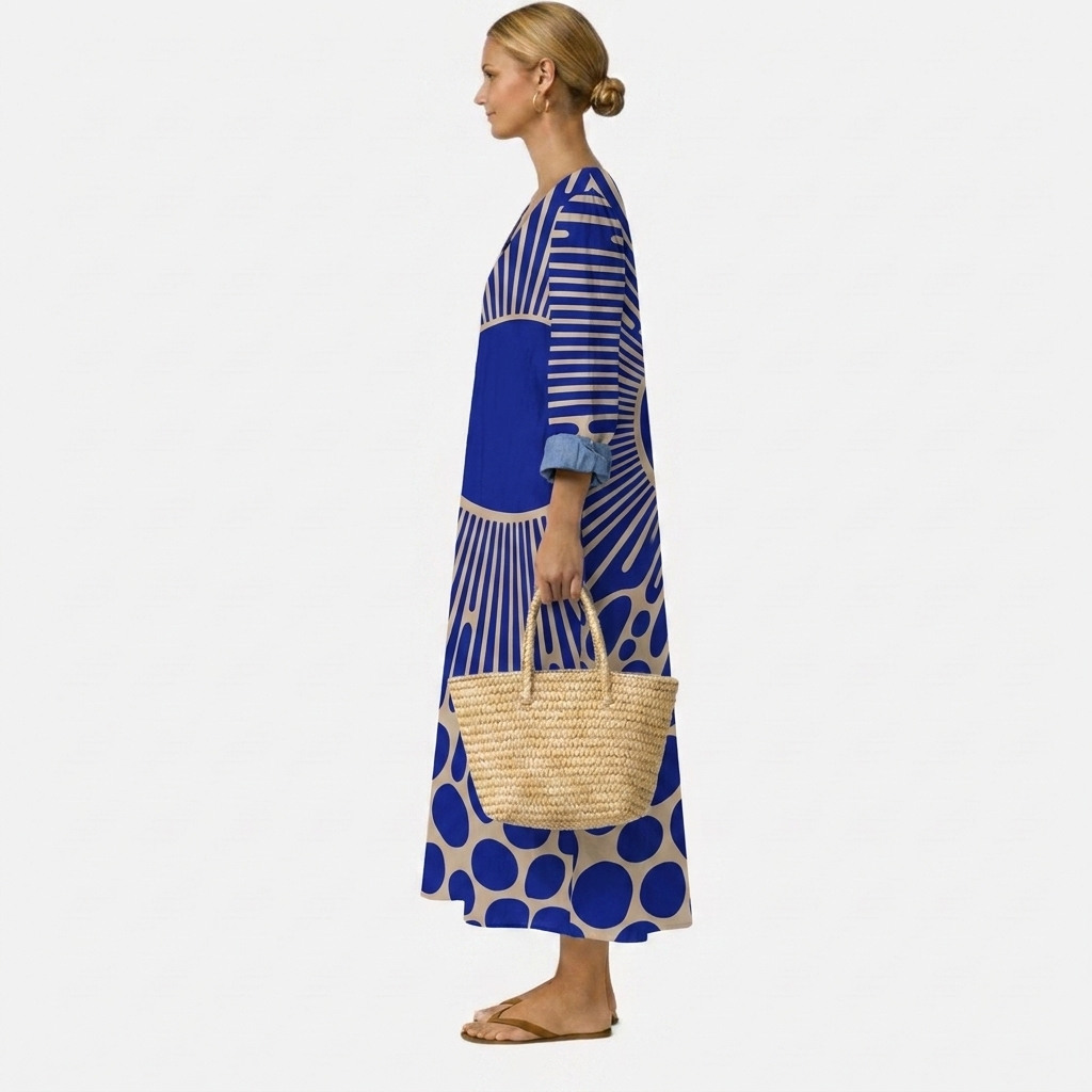 Alessia | Abito Midi Geometrico Blu