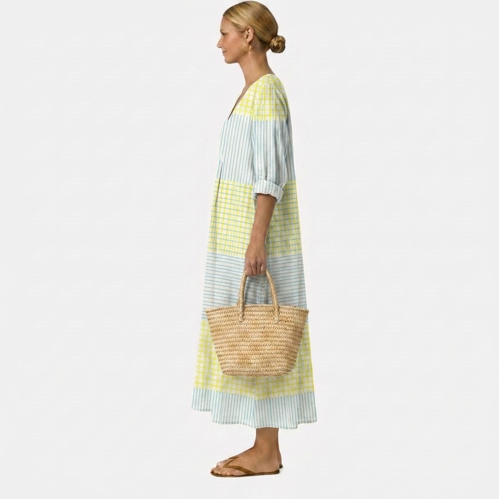 Alba | Abito Lungo Bianco con Stampa Artistica di Papaveri Blu e Arancioni