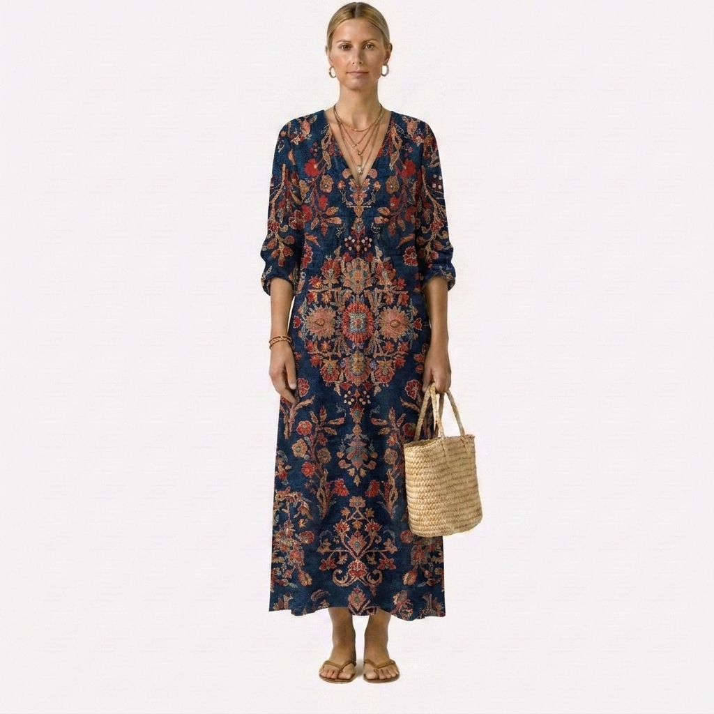 Isabella | Abito Lungo Boho-Chic con Stampa Etnica