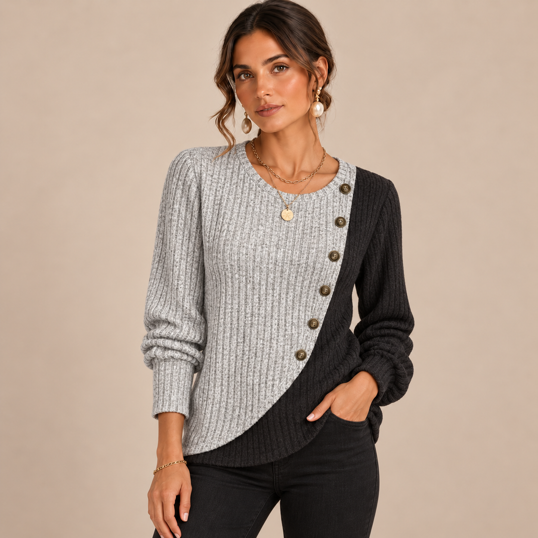 LIVIA | MAGLIA BICOLORE A COSTE CON BOTTONI
