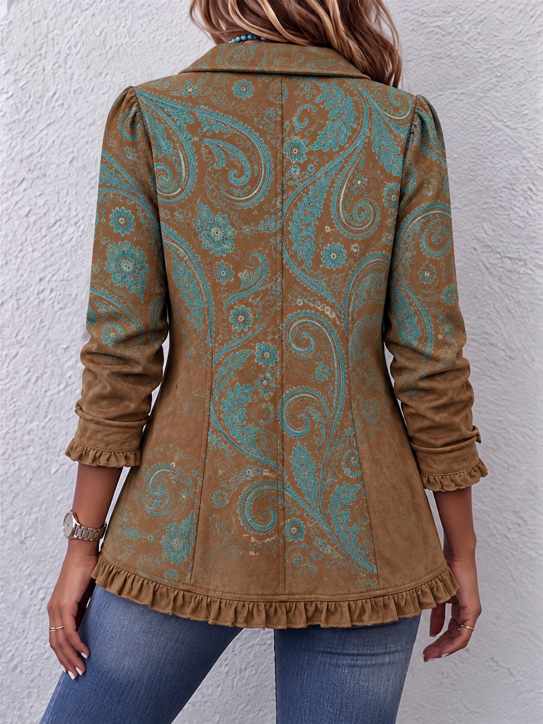 Malaquita | Giacca Marrone Ricamo Paisley Turchese