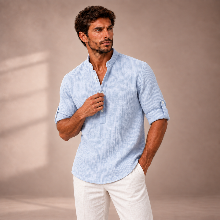 NICOLÒ | CAMICIA IN LINO CON COLLETTO COREANO