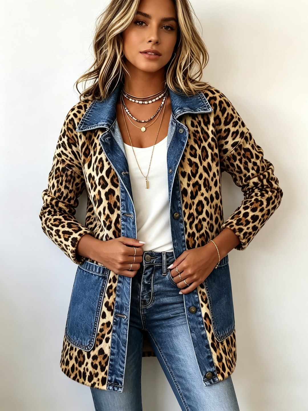 Selvaggia | Giacca Denim Patchwork Leopardo