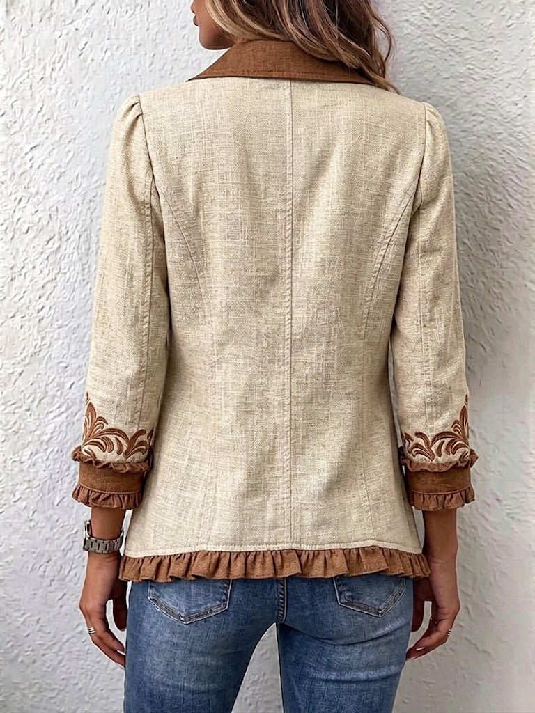 Anouk | Giacca Beige con Bordi Ricamati Paisley