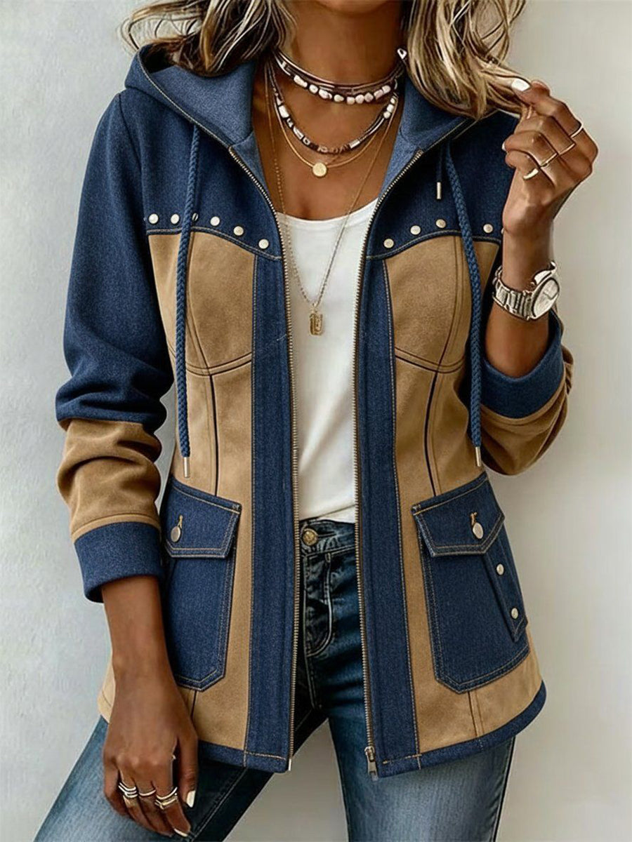 Nomade | Giacca Color-Block Blu e Cammello con Cappuccio