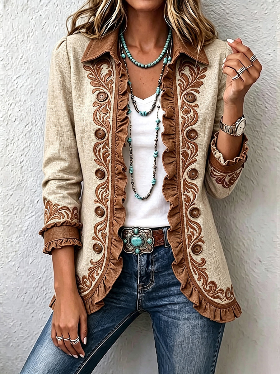 Anouk | Giacca Beige con Bordi Ricamati Paisley