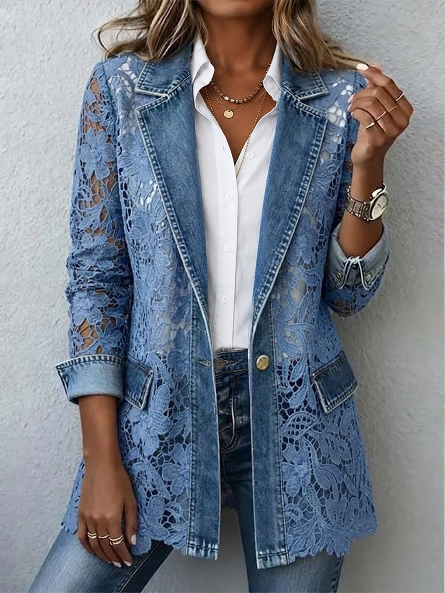 Serena | Giacca Denim con Inserti in Pizzo