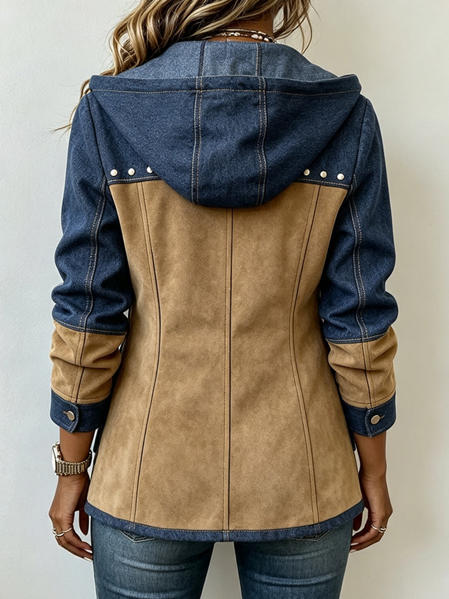Nomade | Giacca Color-Block Blu e Cammello con Cappuccio