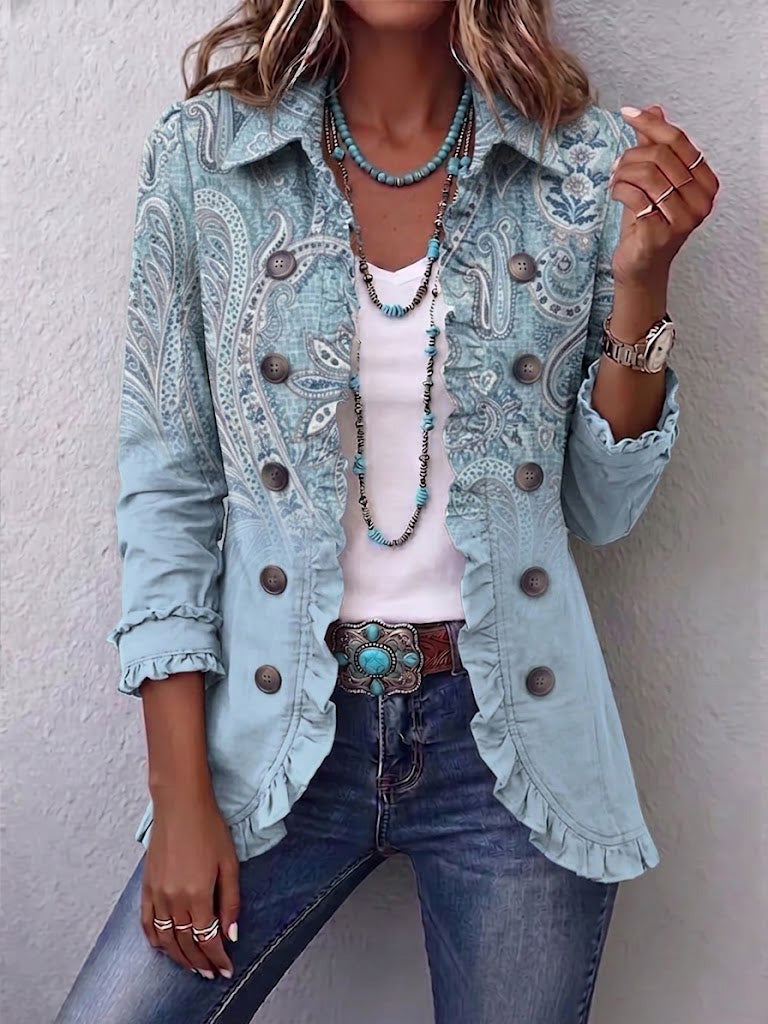 Glicine | Giacca Azzurra Stampa Paisley Tono su Tono