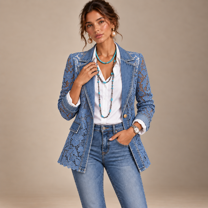 Serena | Giacca Denim con Inserti in Pizzo