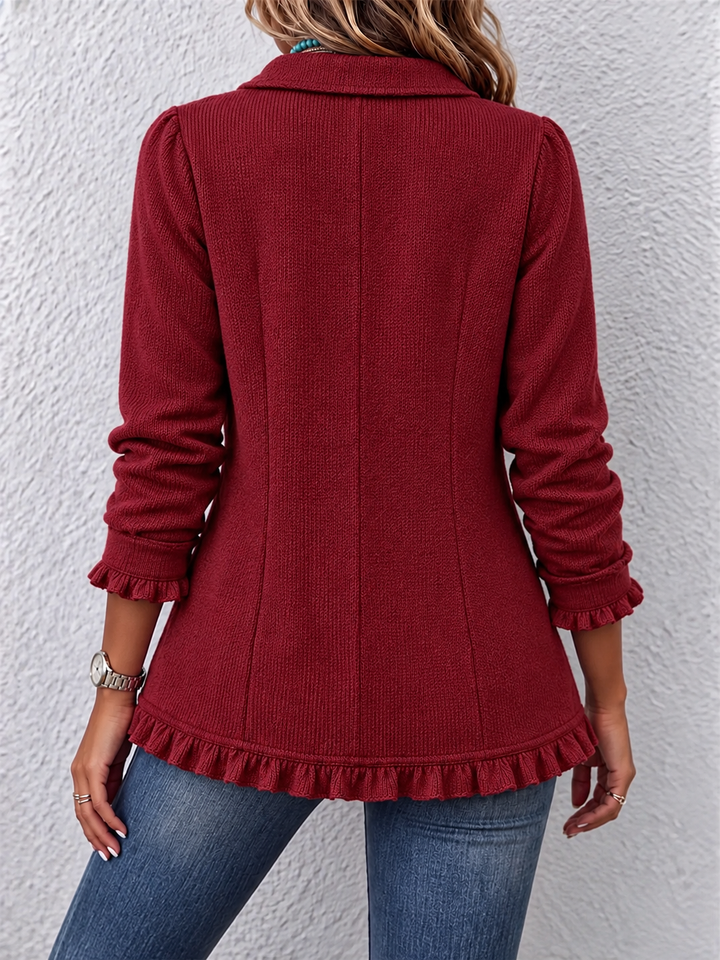 Vinaccia | Giacca in Maglia Bordeaux con Bordo Arricciato