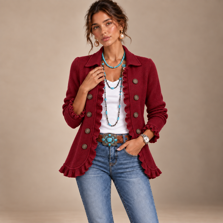 Vinaccia | Giacca in Maglia Bordeaux con Bordo Arricciato